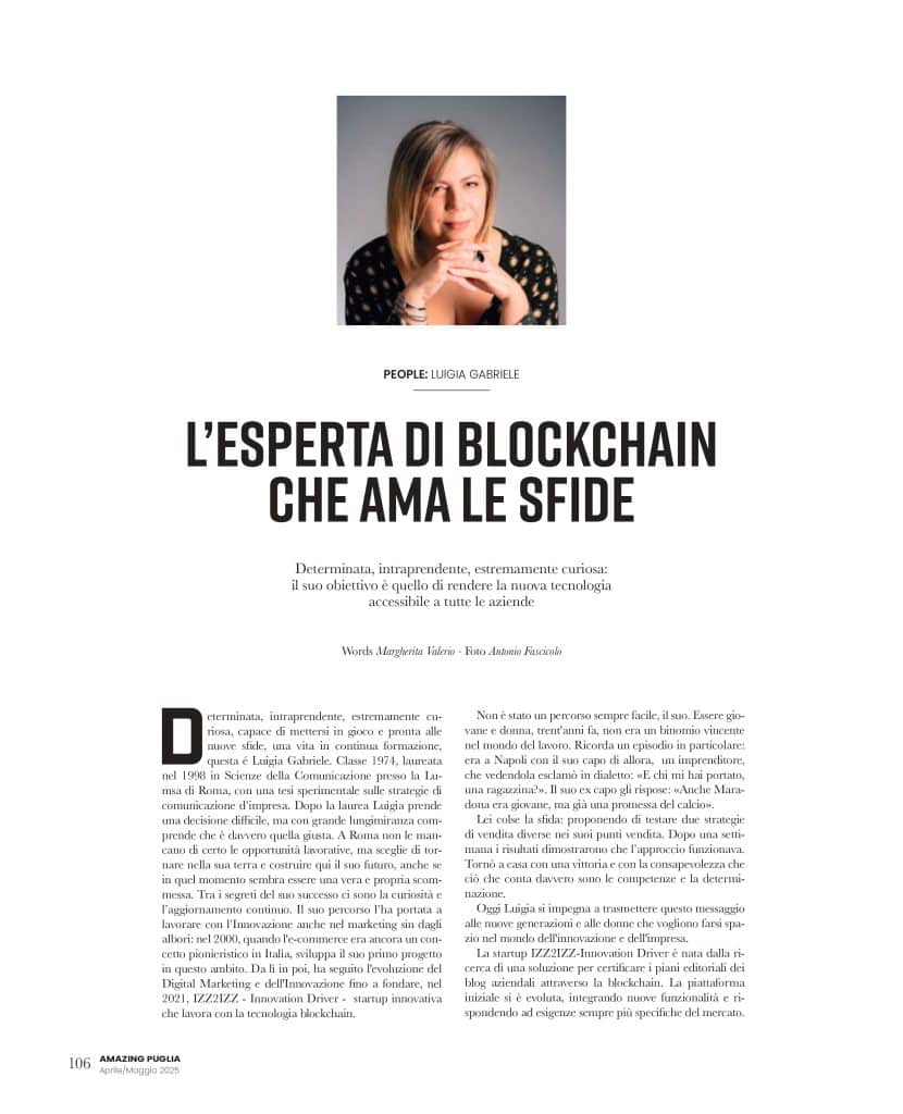 rivista amazing puglia pagine intervista luigia gabriele e rocco baccelliere izz2izz page 0001 luigia gabriele esperta in blockchain izz2izz amazing puglia