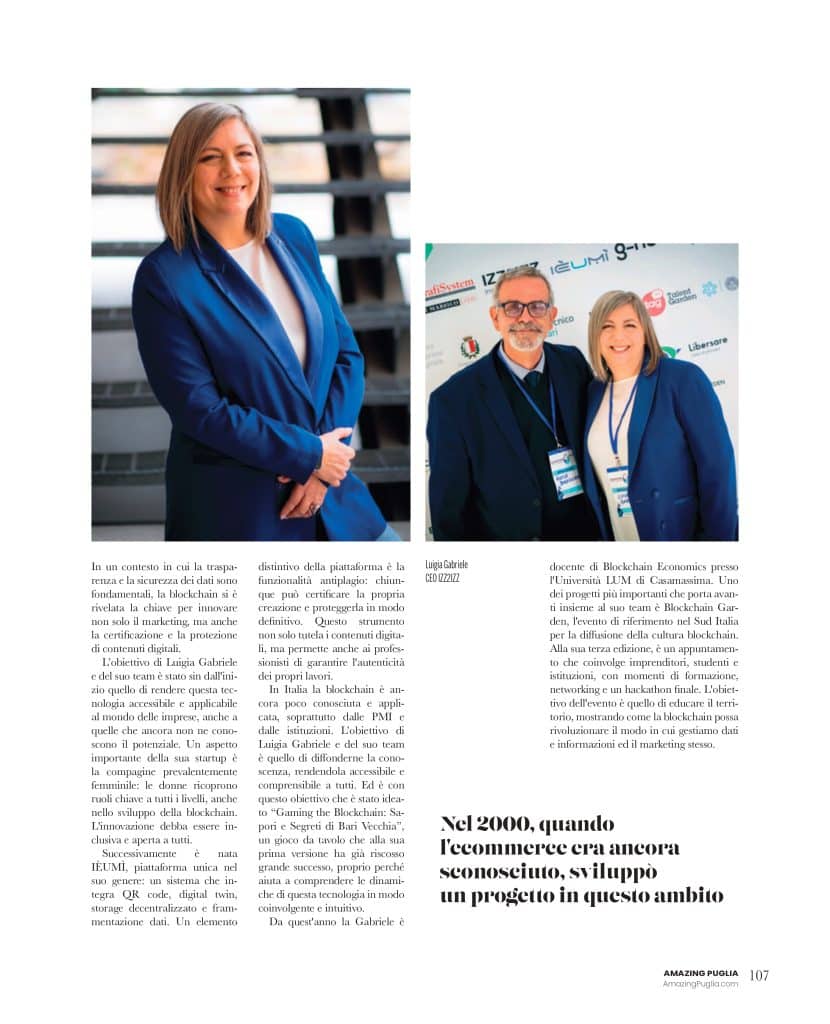 rivista amazing puglia pagine intervista luigia gabriele e rocco baccelliere izz2izz page 0002 luigia gabriele esperta in blockchain izz2izz amazing puglia